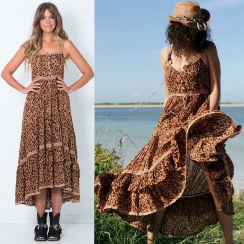 New Bohemian Saphari Leopard Maxi Summer Dress - Picture 5 of 10